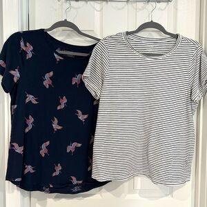 Sonoma Women's Crew Neck Short Sleeve T-Shirt Sz L Bundle Stripes BIrd Print